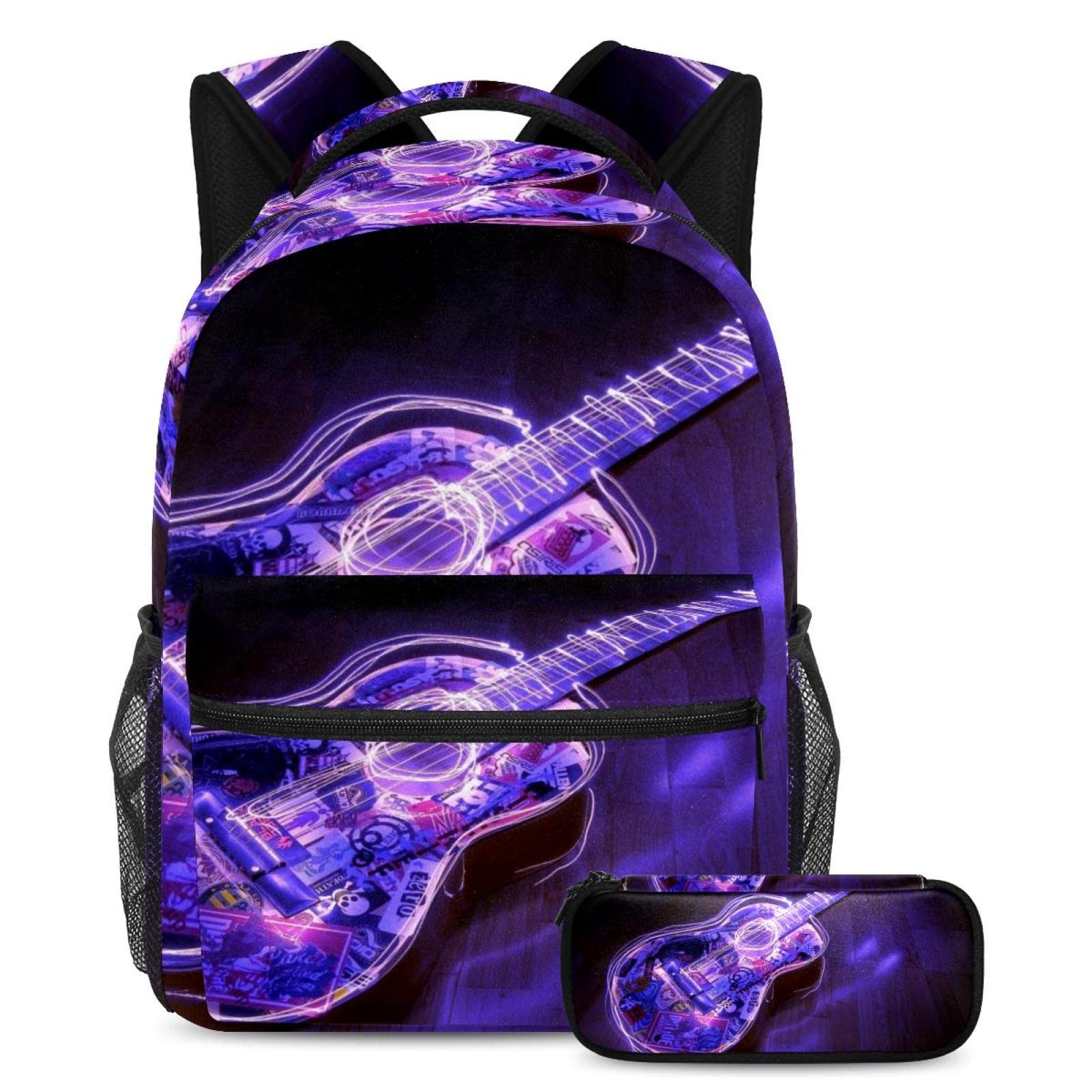 Creative Guitar Backpack & Leather Pencil Case Set for School & Travel