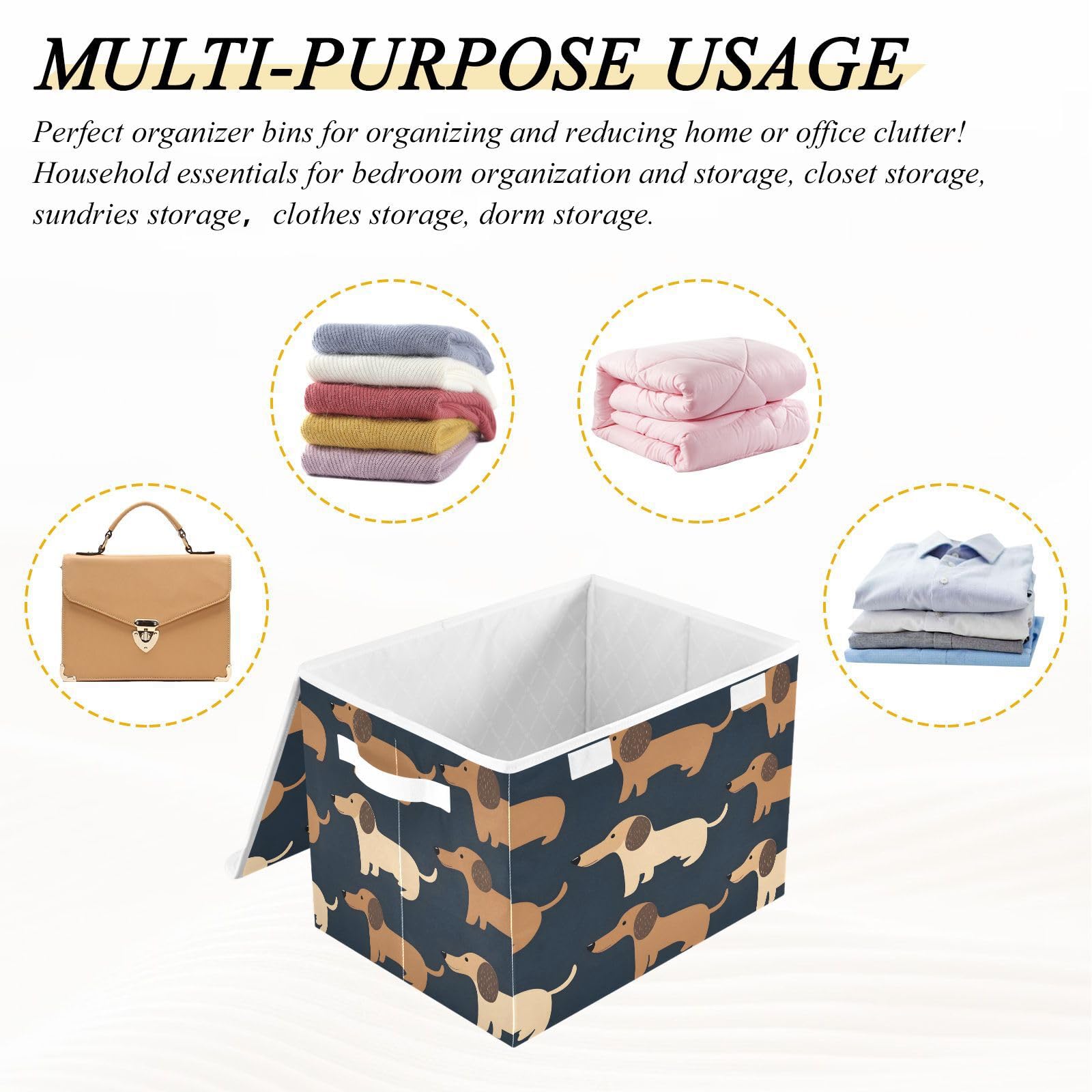 Cute Dog Pattern Fabric Storage Bins with Lids - Foldable Collapsible Organizer Boxes for Home, Bedroom, Closet & Office - Perfect for Pet Supplies, Toys & Seasonal Decor Storage