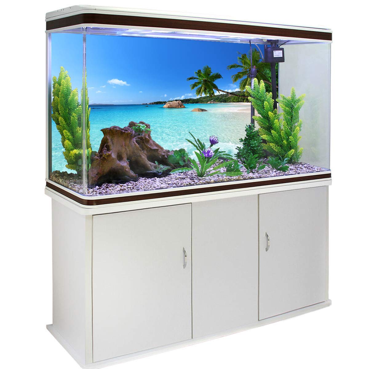 Indian Coconut Palm Trees Summer Holiday Ocean Beach Scenery Aquarium Background Sticker - PVC Adhesive Terrarium Decor, Easy to Apply 18.4