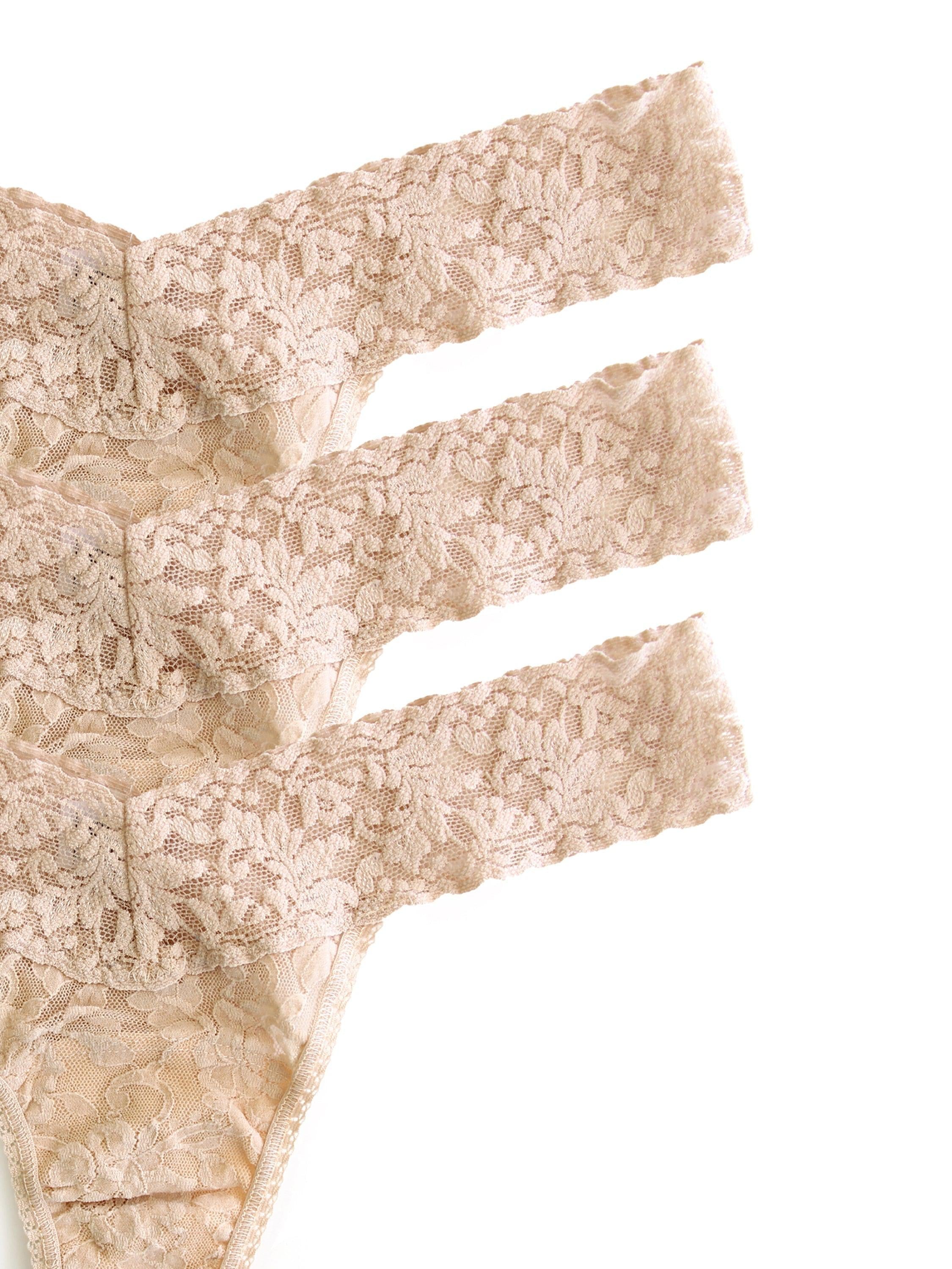 Hanky Panky 3-Pack Low Rise Thongs for Women - Soft Stretch Lace Underwear - Comfortable Everyday Wear & Special Occasions