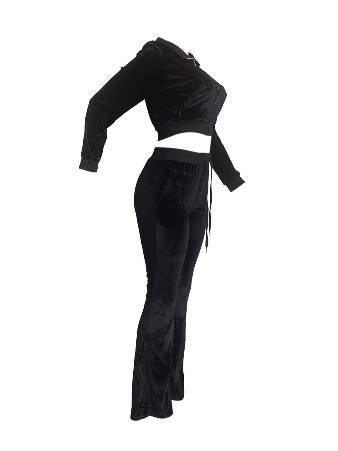 Women's 2-Piece Velour Tracksuit Set - Crop Jacket & Flare Pants | Lounge Wear, Gym Outfits & Street Style Fashion for Comfort & Style