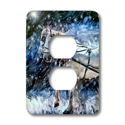 3D Rose Clydesdale Holiday Snowy Painting Light Switch Cover - Blue Hues Design for Home Decor | Perfect for Living Room, Bedroom, or Office Wall Art