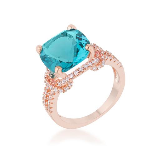 6.2ct Aquamarine CZ Rose Gold Statement Ring for Women - Elegant Wedding, Party & Evening Wear Jewelry Gift