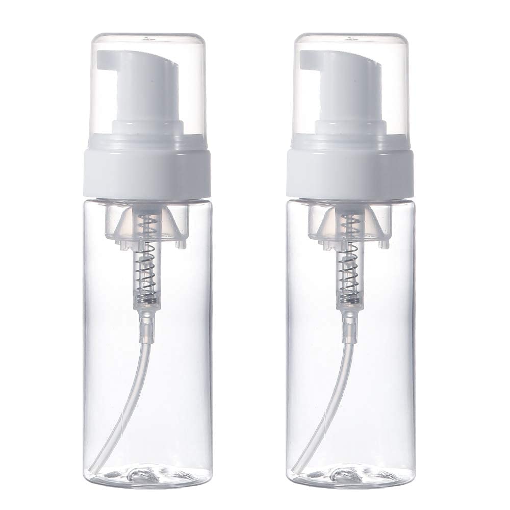 HARRODS 100ml Plastic Unbreakable Refillable Foam Pump Bottle - Travel Size for Hand Soap, Shampoo, Body Wash - Perfect for Toiletries, Cosmetics & Cleaning Supplies - Ideal for Home, Travel & Hotel Use (Pack of 2)