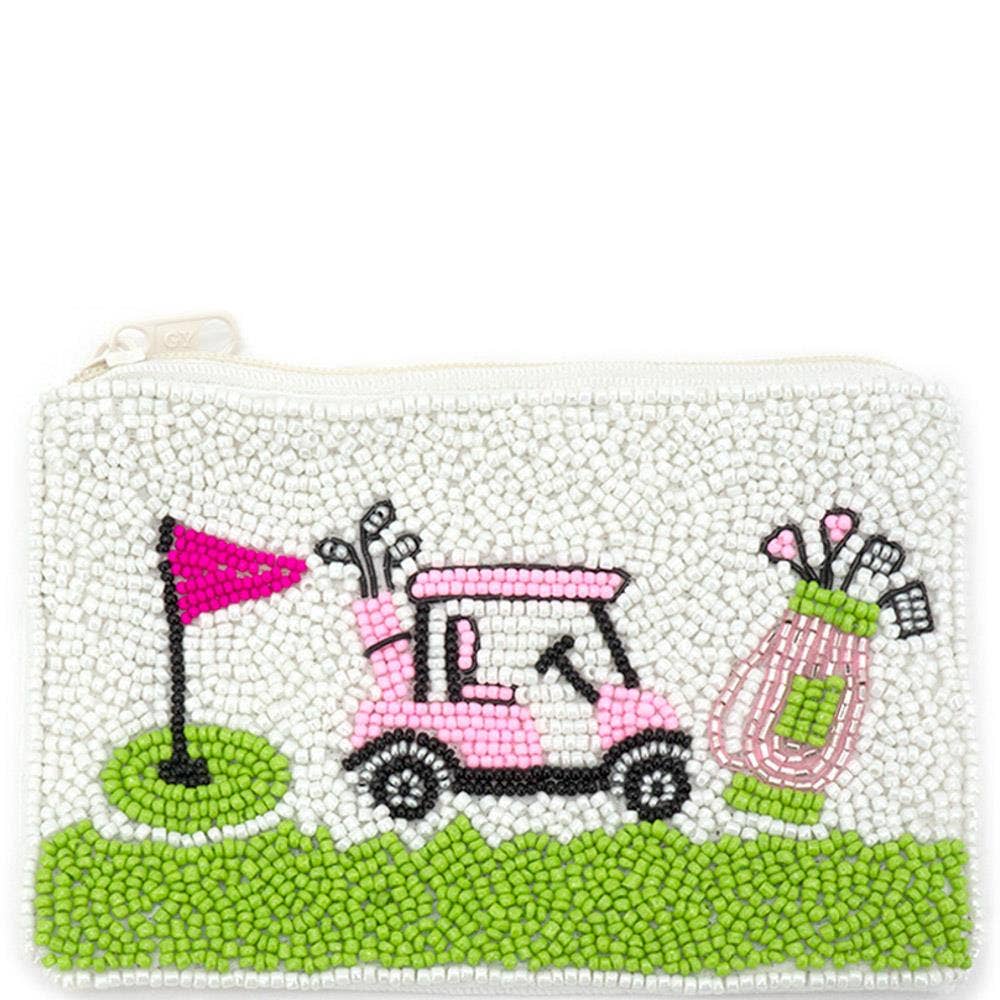 Seed Beaded Coin Purse - Golf Cart Design Handmade Wallet for Women | Perfect for Golf Accessories, Gift Ideas & Everyday Use