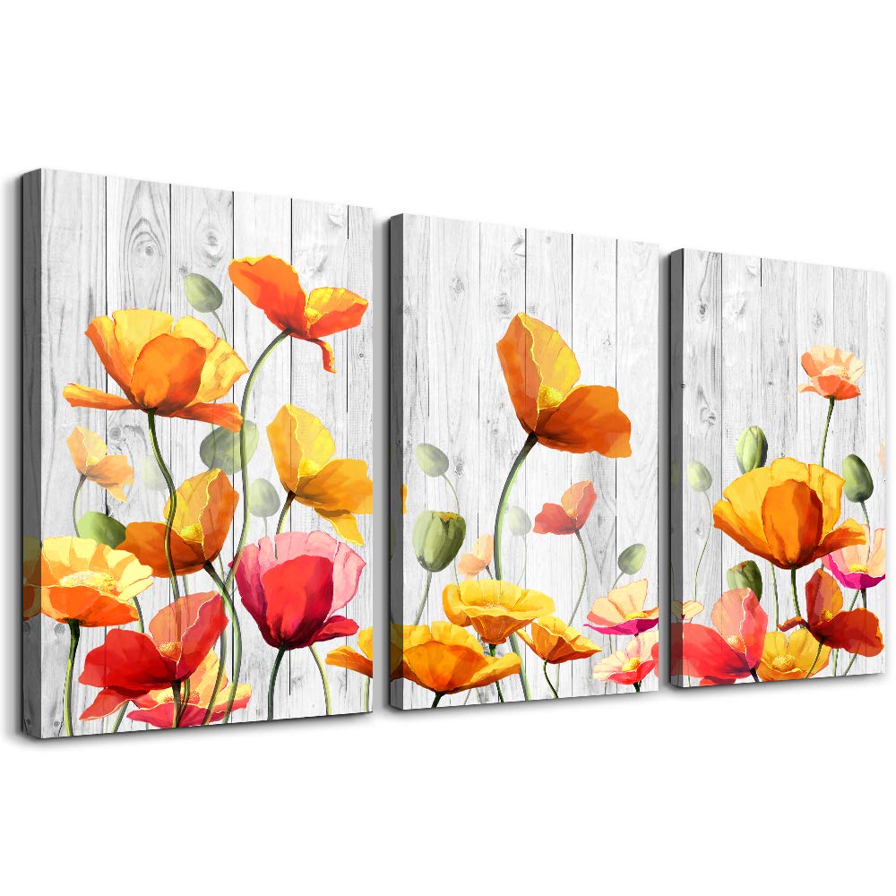 3-Piece Yellow Flowers Watercolor Canvas Wall Art - Bedroom, Kitchen, Living Room, Bathroom, Office & Restaurant Decor | Modern Home Wall Painting & Posters for Interior Design
