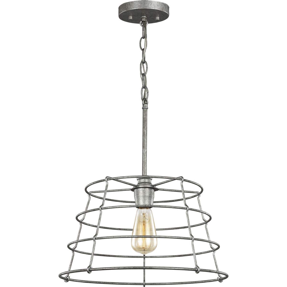 Progress Lighting Chambers Collection 1-Light Farmhouse Pendant Light - Galvanized Metal Finish - Rustic Kitchen Island Lighting - Perfect for Dining Room, Bar, or Entryway Decor