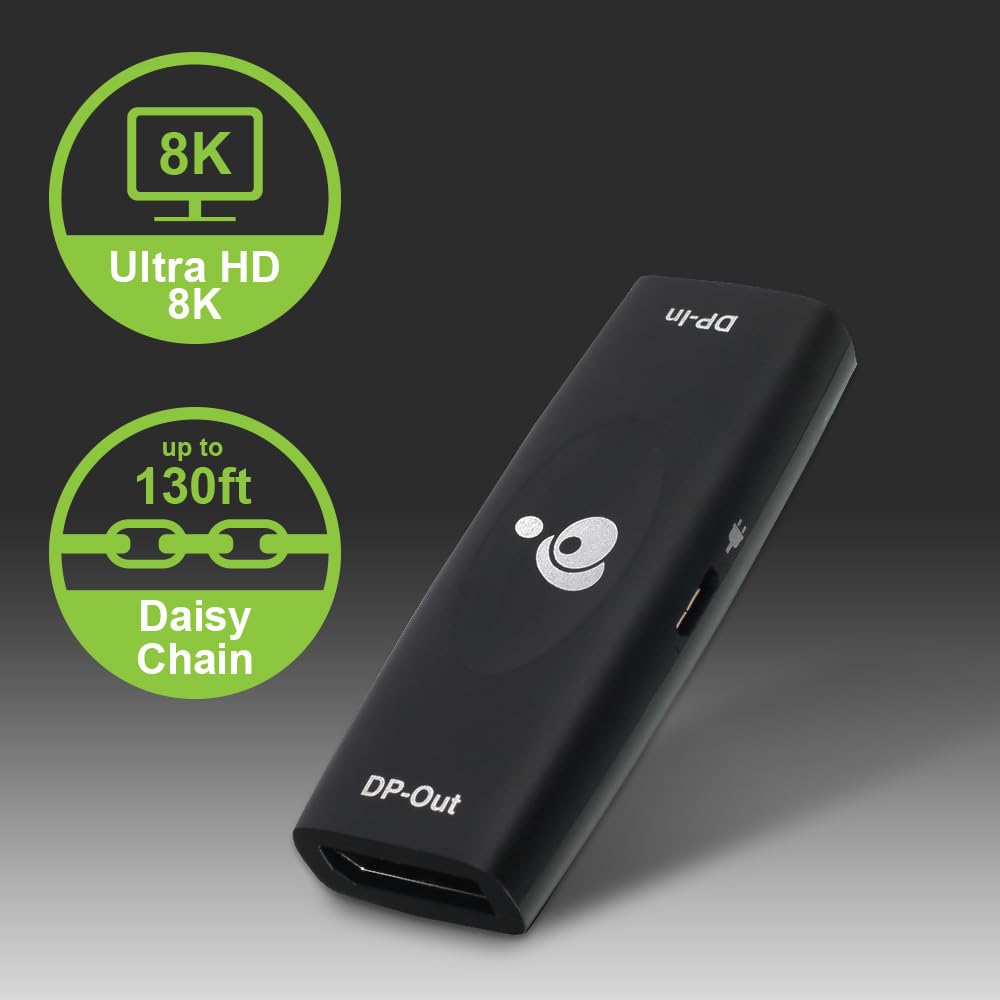 8K DisplayPort 1.4 Repeater - 4K@120Hz & 8K@60Hz Signal Booster for Gaming Monitors, 4K TVs & High-Resolution Displays - Perfect for PC Gaming, Home Theater & Professional Workstations