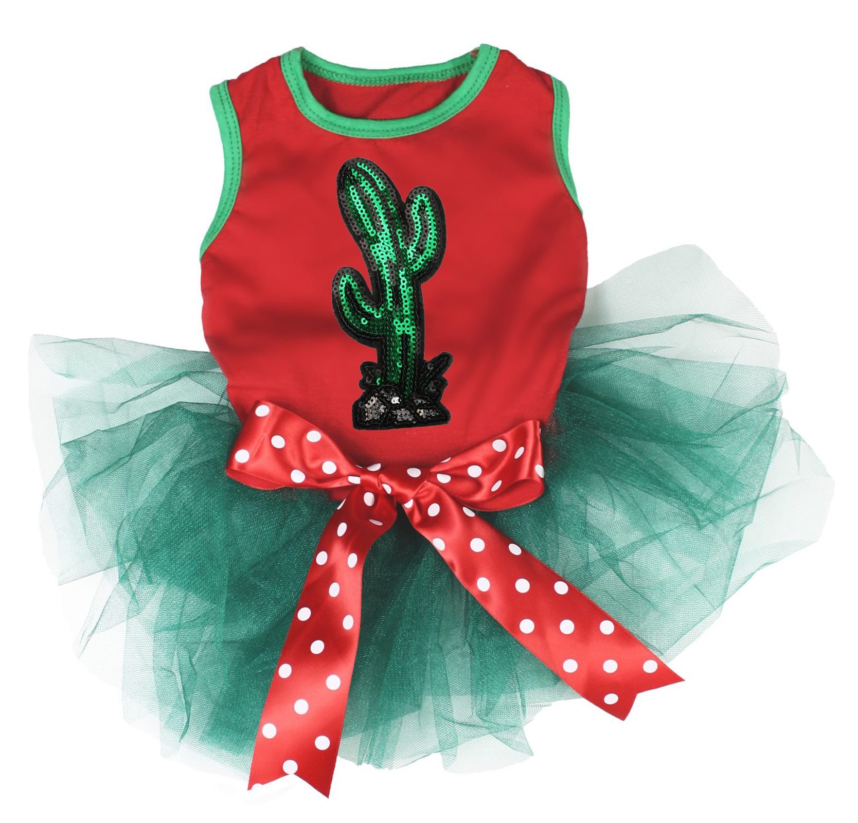 Petitebella Sequins Cactus Puppy Dog Dress for Small Dogs - Red & Teal Green XS | Sparkly Pet Costume for Halloween, Christmas & Parties
