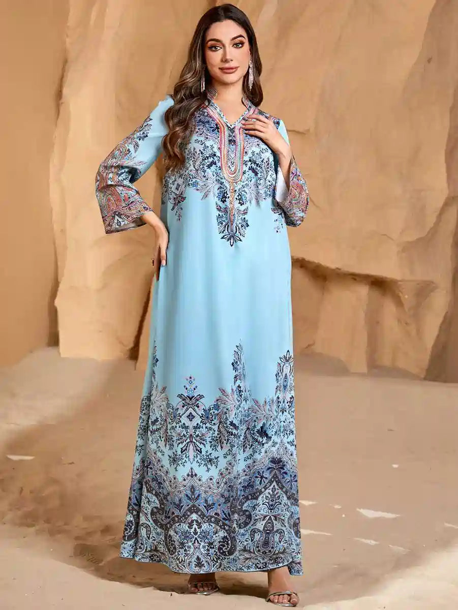 Elegant Printed Eid Dress - Flowy Caftan Kaftan Jalabiya for Women - Islamic Holiday Outfit #254288 | Perfect for Eid Celebrations, Weddings & Special Occasions