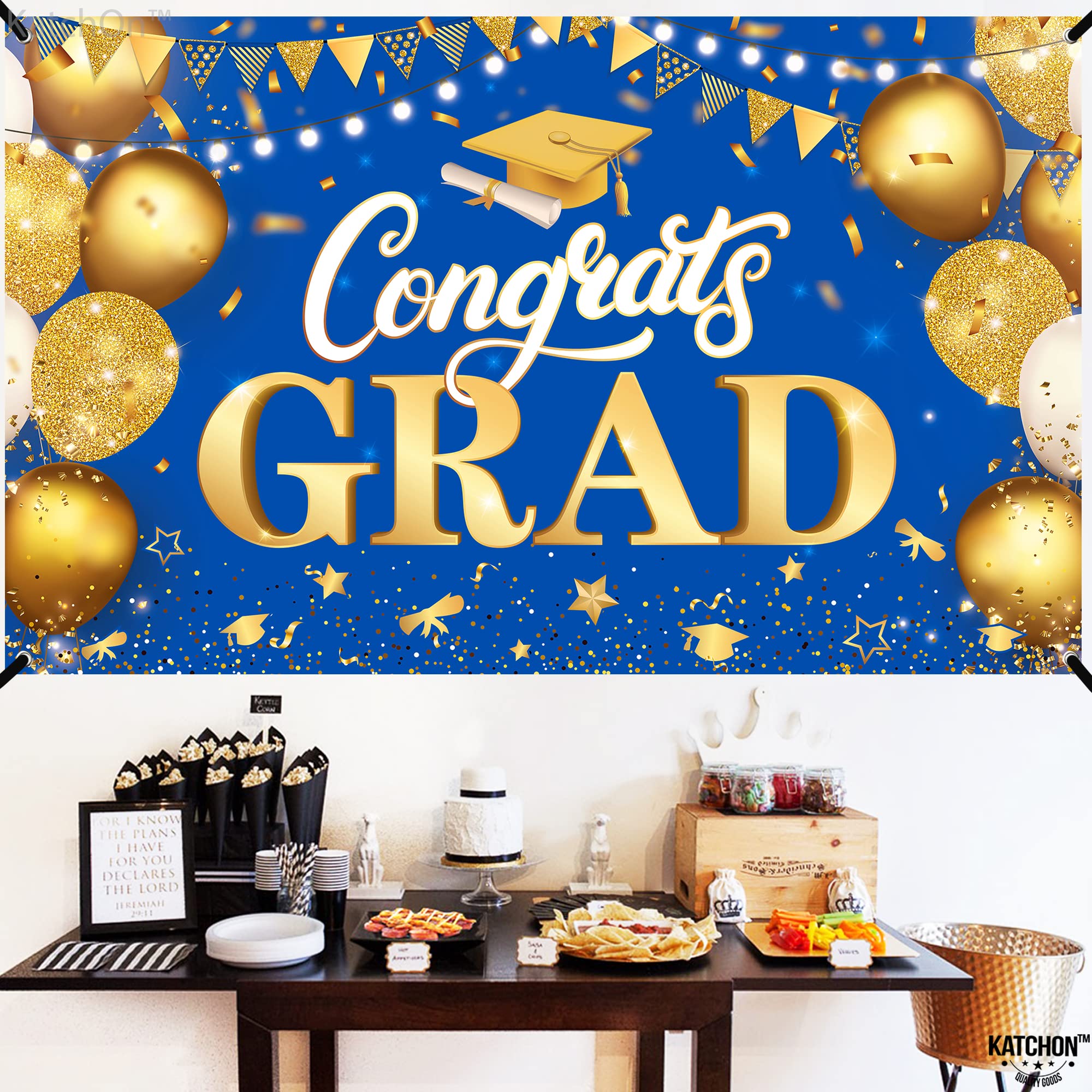 KatchOn Extra Large Congratulations Graduation Banner - 72x44 Inch Class of 2025 Decorations, Blue & Gold Grad Party Supplies for High School & College Commencement Ceremony - Perfect for Graduation Party Decor, Photo Backdrops & School Events