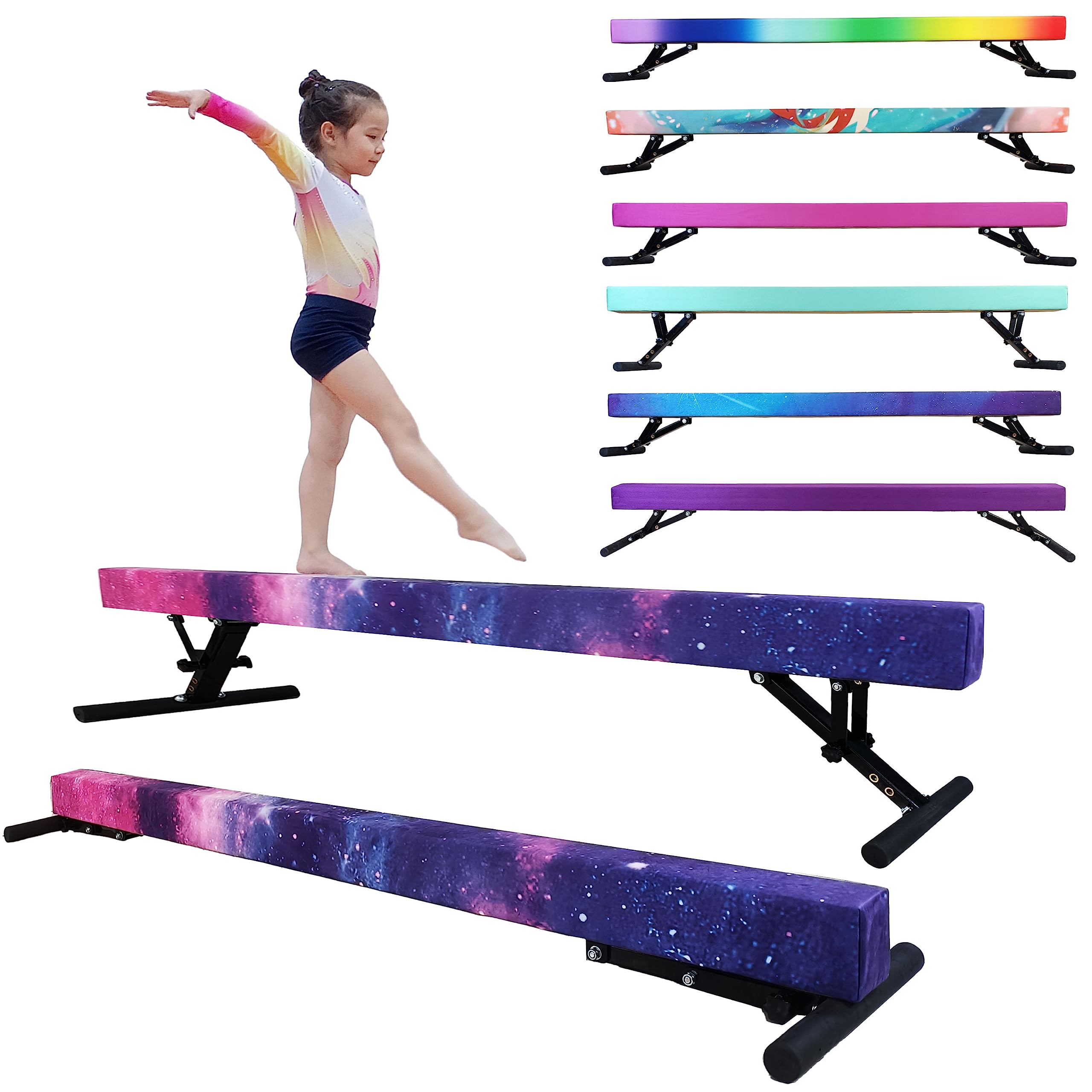 Adjustable 8FT Gymnastics Balance Beam for Kids & Teens - Non-Slip Base with Tri-Support Stability - Home Gym Equipment (250 LB Weight Limit) - Perfect for Indoor Practice, Training & Floor Exercises