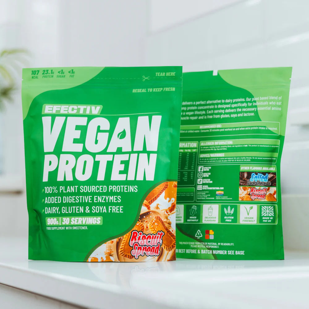 EFECTIV Vegan Plant-Based Protein Powder 900g - Organic, Gluten-Free & Non-GMO - Perfect for Smoothies, Baking & Post-Workout Recovery