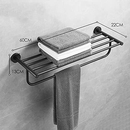 Premium Black Wall Mounted Double Rail Towel Rack - 60CM Durable Bathroom & Kitchen Organizer with Shower Shelf - Perfect for Spa, Hotel, and Home Decor