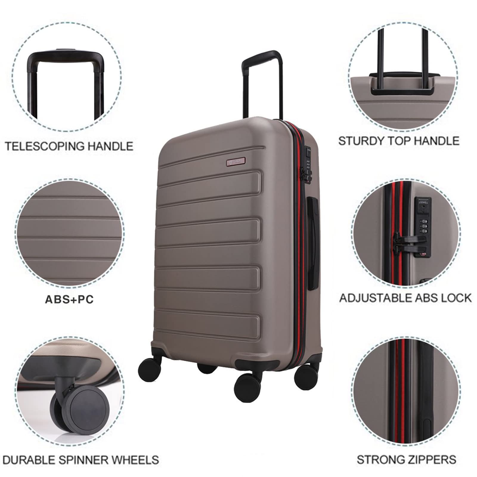 GinzaTravel Medium Suitcase - 24 Inch Hard Shell ABS Luggage with 360° Spinner Wheels & TSA Combination Lock, Lightweight Champagne Checked Bag for Travel, Business Trips & Vacation Packing