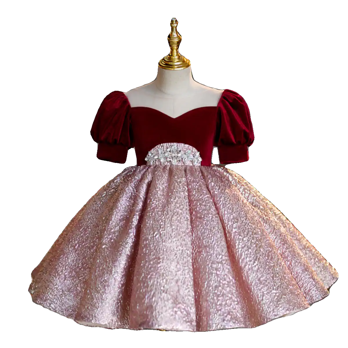 Christmas Party Dress for Girls - Elegant Puff Sleeve Princess Gown for Holiday Celebrations, Pageants & Special Occasions