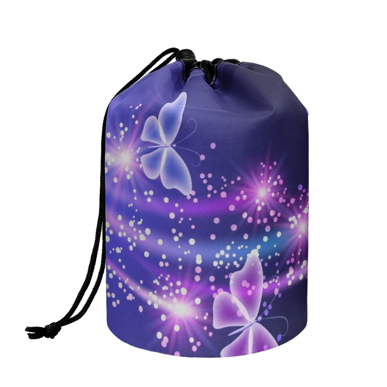 **Purple Zebra Print Drawstring Makeup Bag for Women | Barrel Shaped Cosmetic & Toiletry Travel Bag | Waterproof & Multifunctional | Perfect for Travel, Gym, and Daily Use**