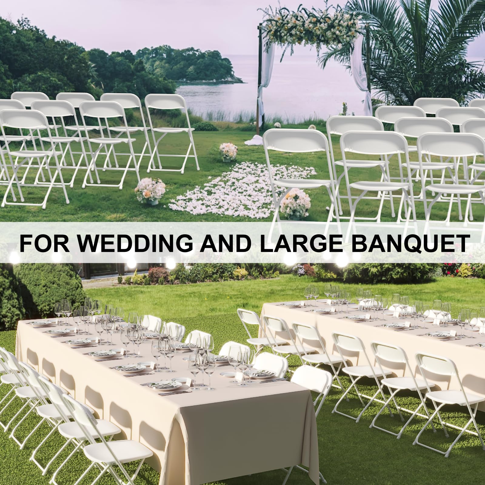 10 Pack White Plastic Folding Chairs - Heavy Duty Steel Frame Indoor/Outdoor Chairs for Wedding, Camping, Dining & Events - 350LBS Capacity - Perfect for Patio, Lawn, Backyard & Party Use