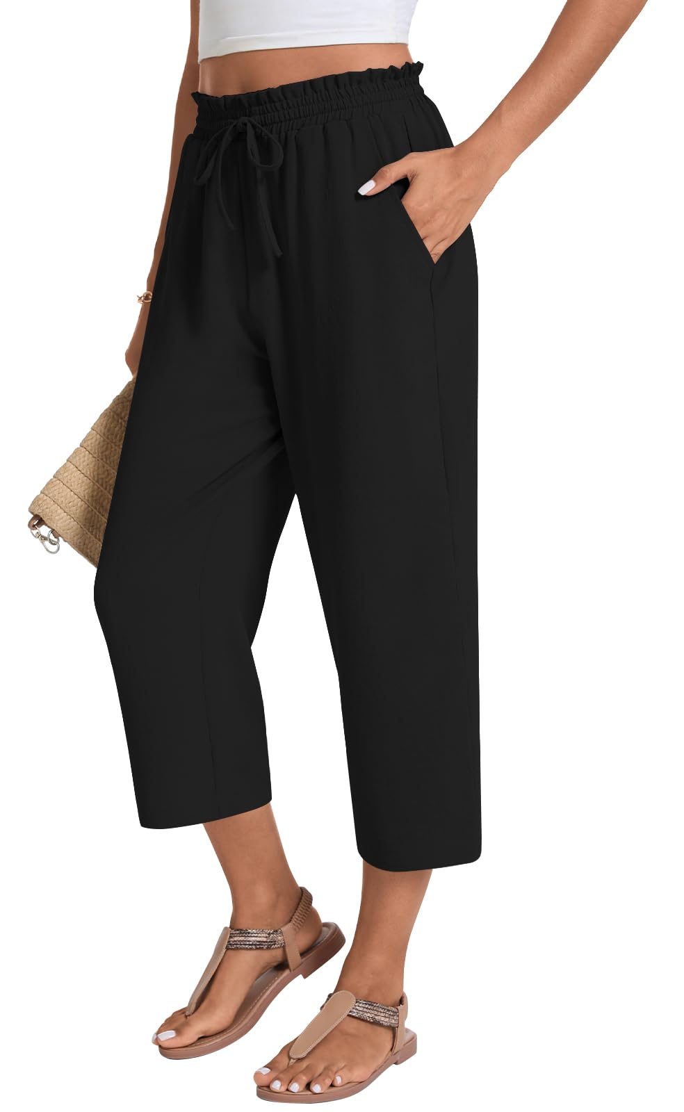 Syoss Women's Plus Size High Waist Casual Pants - Adjustable Knot, Loose Straight Trousers with Pockets for Business, Office & Work | Comfortable Workwear for Professional Women