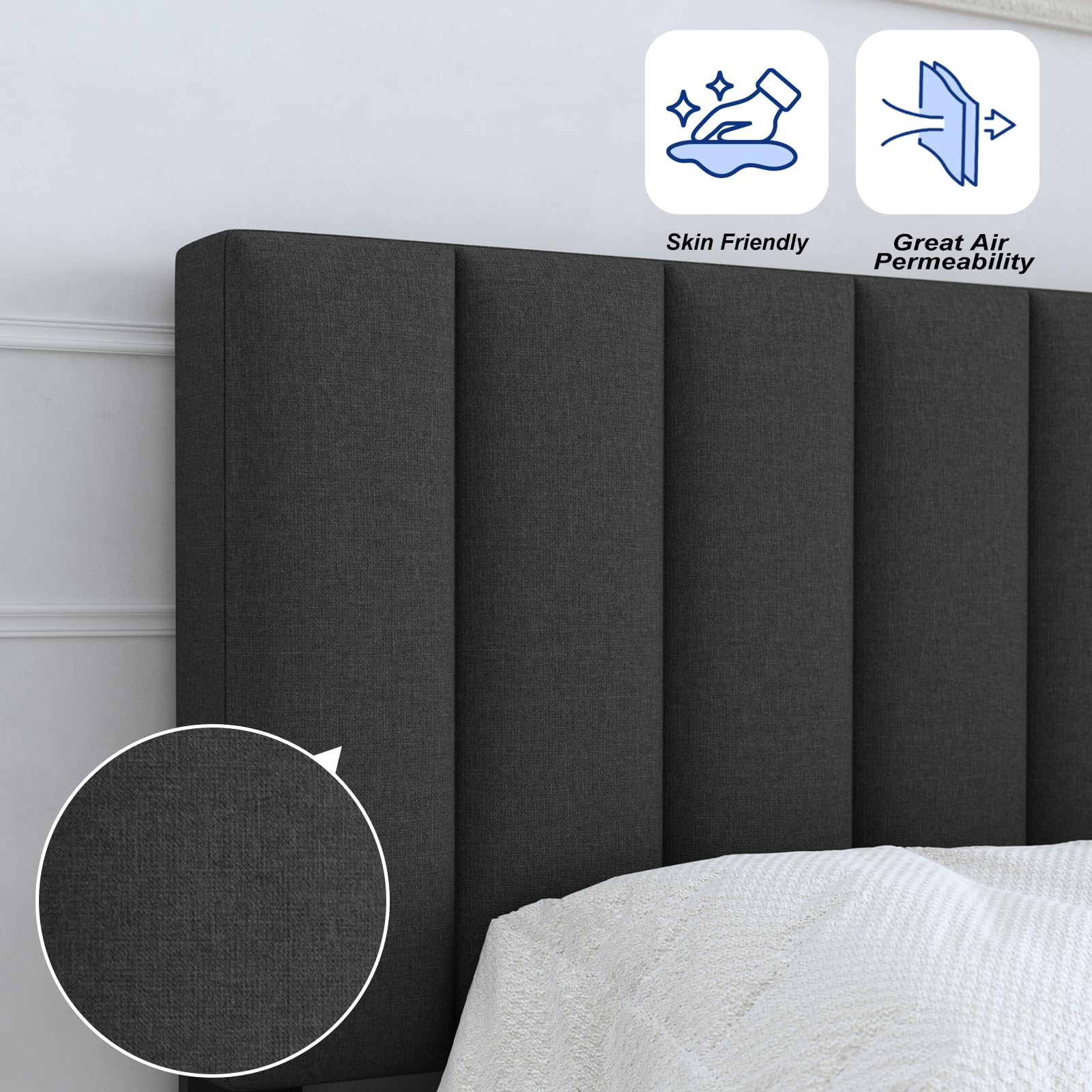 Lukace Queen Bed Frame with Upholstered Headboard - Sturdy Wood Platform Bed, No Box Spring Needed, Easy Assembly, Non-Slip & Noise-Free - Perfect for Modern Bedrooms, Guest Rooms & Small Spaces (Queen Size, Gray)