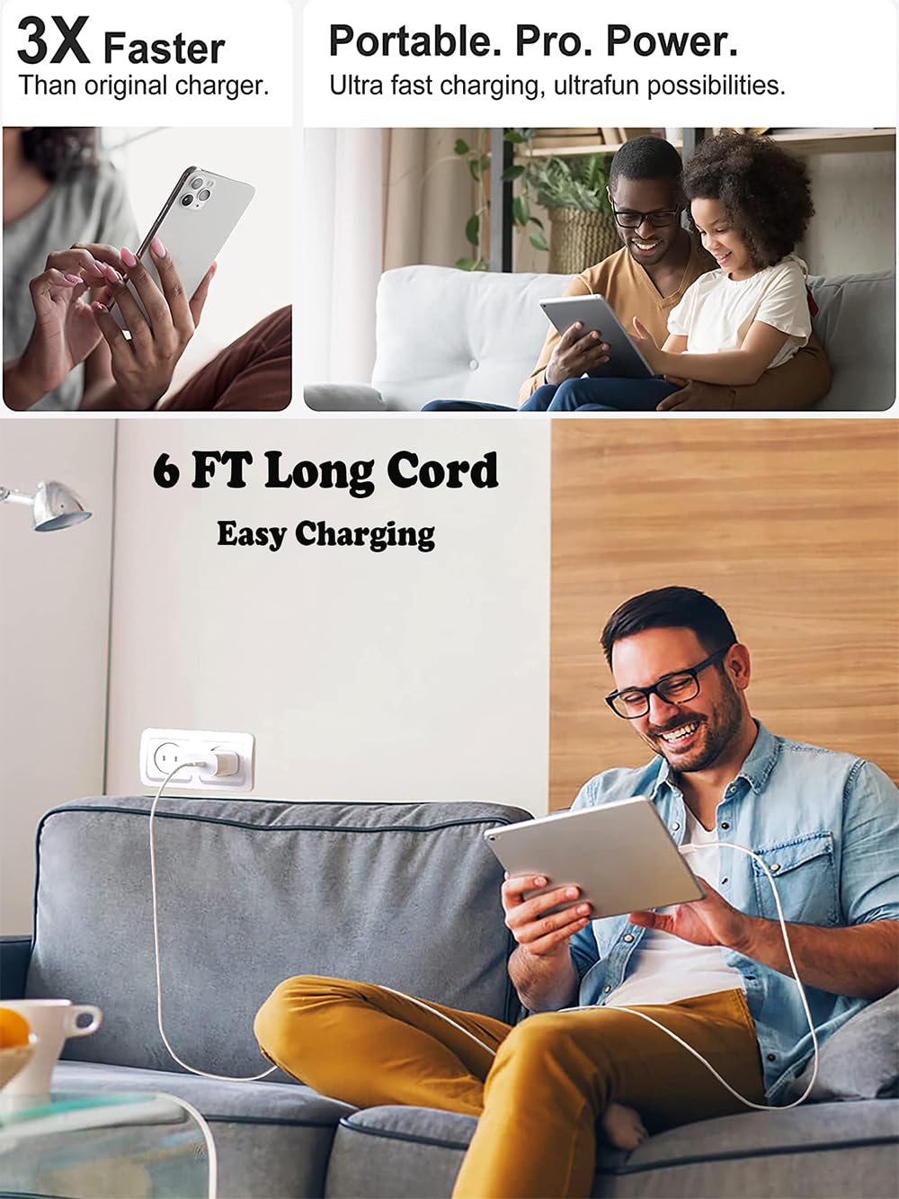 Fast Charging iPhone Charger 2-Pack with 6FT USB-C to Lightning Cable - Compatible with iPhone 14/13/12/11/X/SE, iPad & AirPods - Quick Charge Adapter for Home, Office & Travel