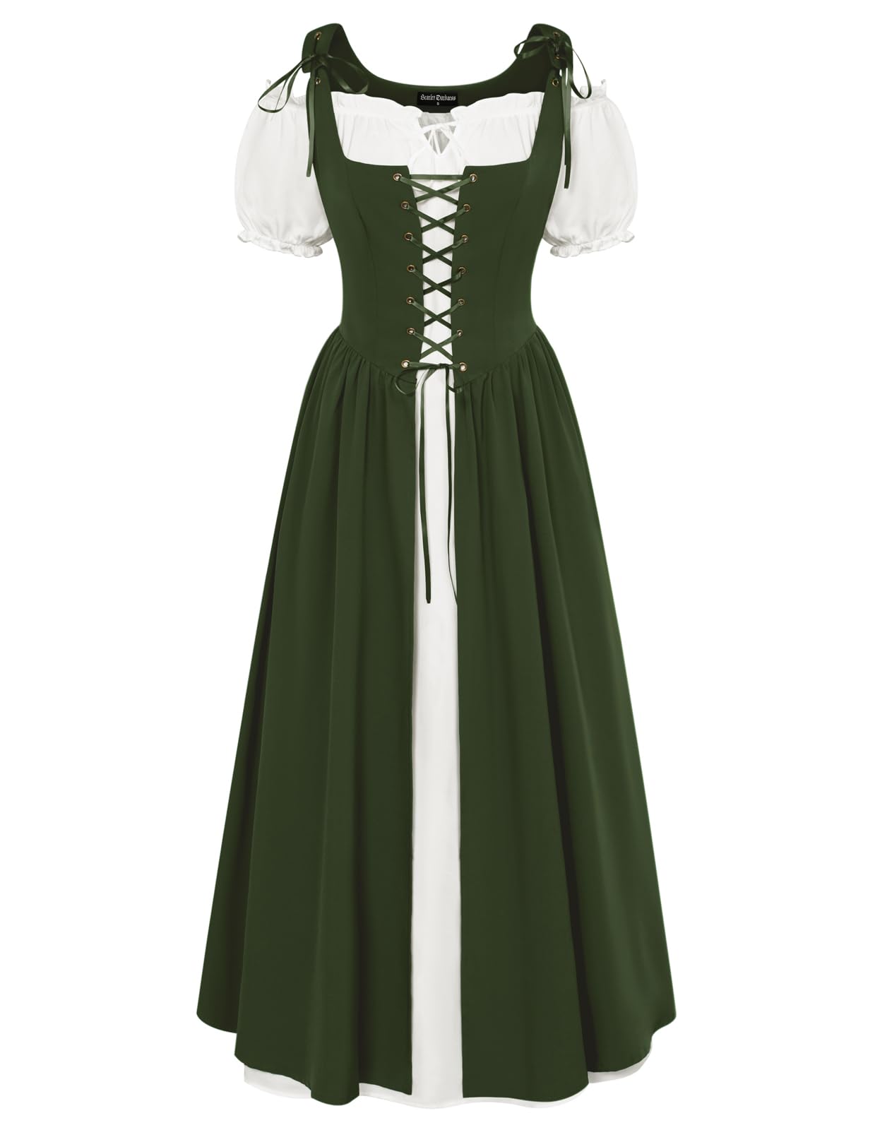 Scarlet Darkness Women's Renaissance Dress - Peasant Medieval Maxi Dress with Short Sleeves | Perfect for Renaissance Faires, Cosplay & Historical Reenactments
