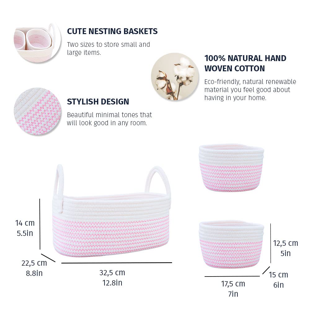 3-Piece Nursery & Shelf Storage Baskets Set - Pink for Baby & Home Organization