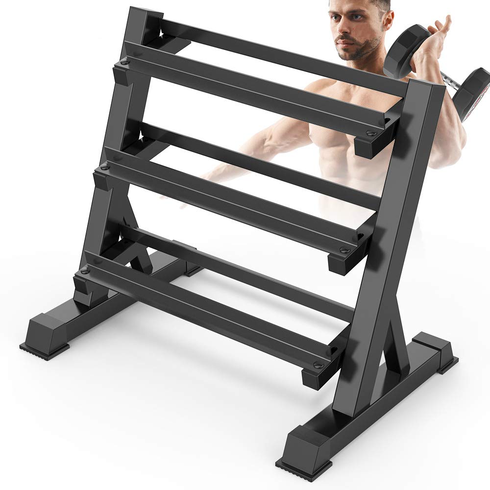 Dripex 3-Tier Heavy Duty Dumbbell Rack for Home Gym - Weight Storage Stand Holder with Steel Frame (Latest Model) - Perfect for Garage, Basement & Home Workout Space