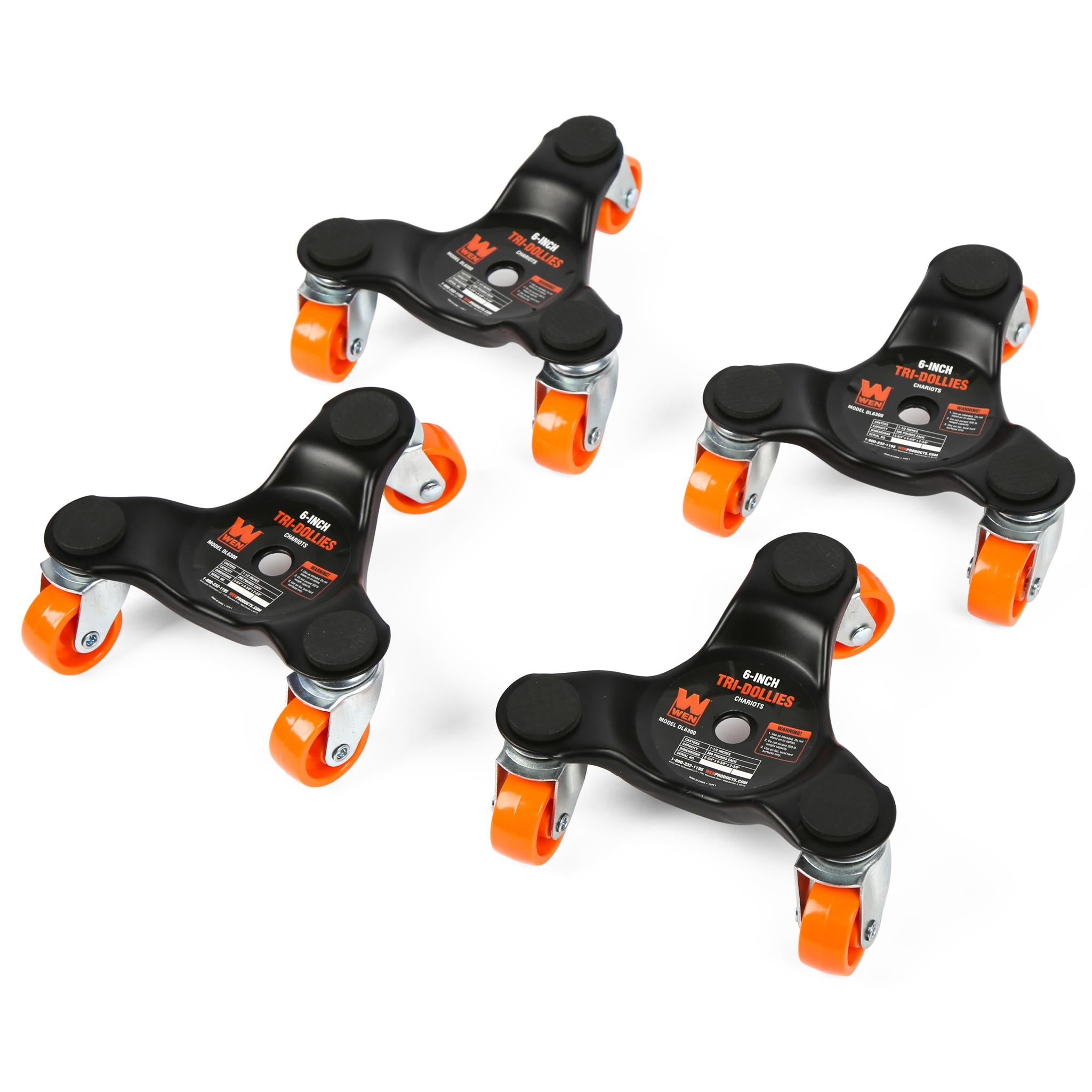 WEN DL6300 6 Inch Heavy Duty Furniture Dolly Set (4 Pack) - 300 lb Capacity for Moving Appliances, Furniture & Boxes - Perfect for Home, Office & Warehouse Relocation