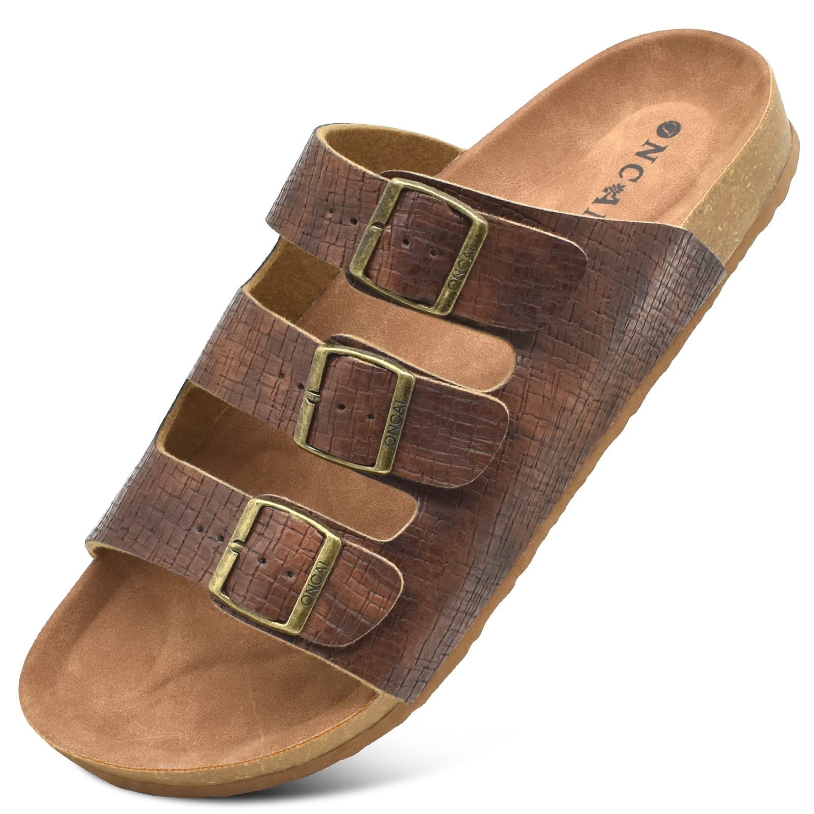 ONCAI Men's Comfortable Adjustable Buckle Strap Sandals - Soft Cushion Cork Rubber Sole Beach Slides for Summer Size 7-13 | Perfect for Beach Vacation, Poolside Lounging and Casual Outdoor Wear