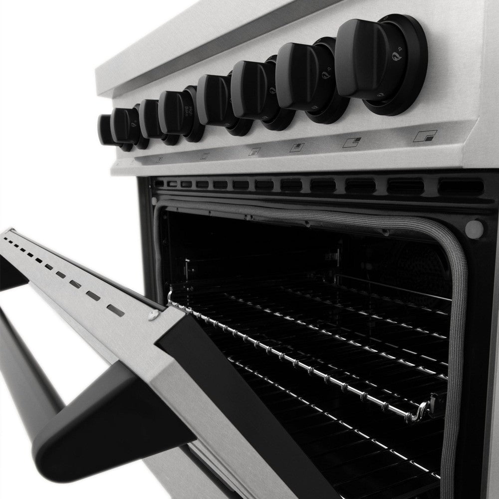 ZLINE Autograph Edition 30-inch 4.0 cu. ft. Dual Fuel Range - 4 Burner Gas Cooktop & Electric Convection Oven - Satin Stainless Steel with Matte Black Accents (RASZ SN 30 MB) - Perfect for Modern Kitchens & Professional Chefs