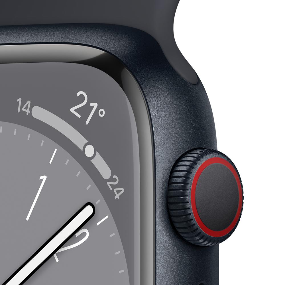 Apple Watch Series 8 (GPS + Cellular) 41mm Midnight Aluminum Case with Midnight Sport Band - Fitness Tracking, Heart Rate Monitor, Water Resistant for Swimming & Workouts