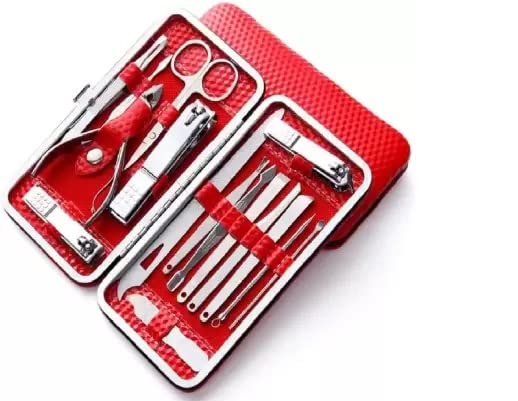 16 Pcs Professional Manicure Pedicure Kit Set - Stainless Steel Nail Clippers, Scissors, Acne Needle & Blackhead Tools with Travel Case - Perfect for Home Salon, Travel & Grooming Essentials