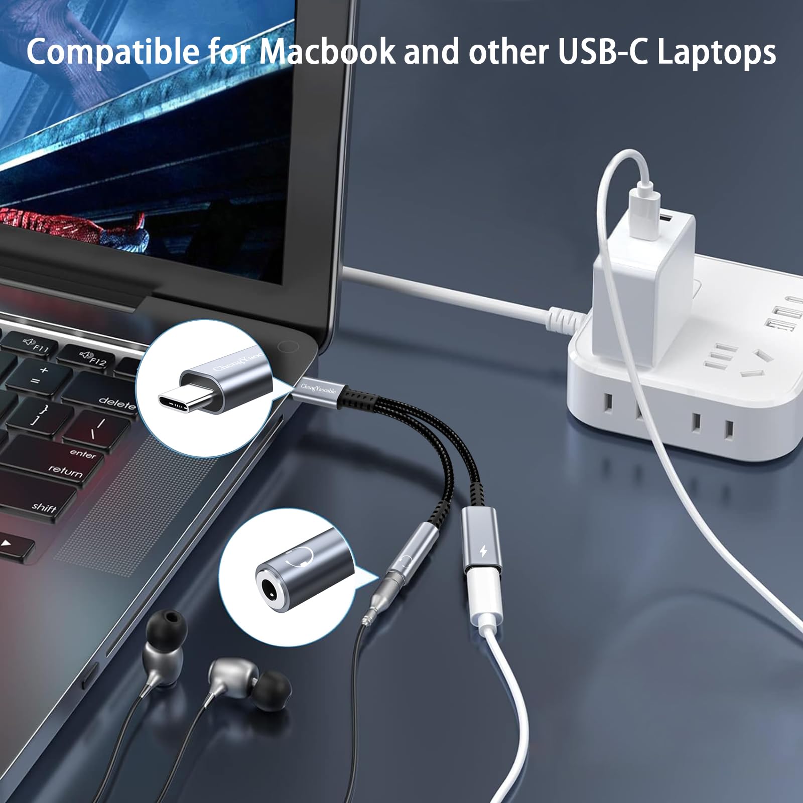 2-in-1 USB C to 3.5mm Headphone Jack & 60W Fast Charger Adapter - Compatible with Samsung Galaxy S24/S23/S22/S21 Ultra, iPhone 15, iPad Pro & More - Perfect for Music, Gaming & Charging On The Go