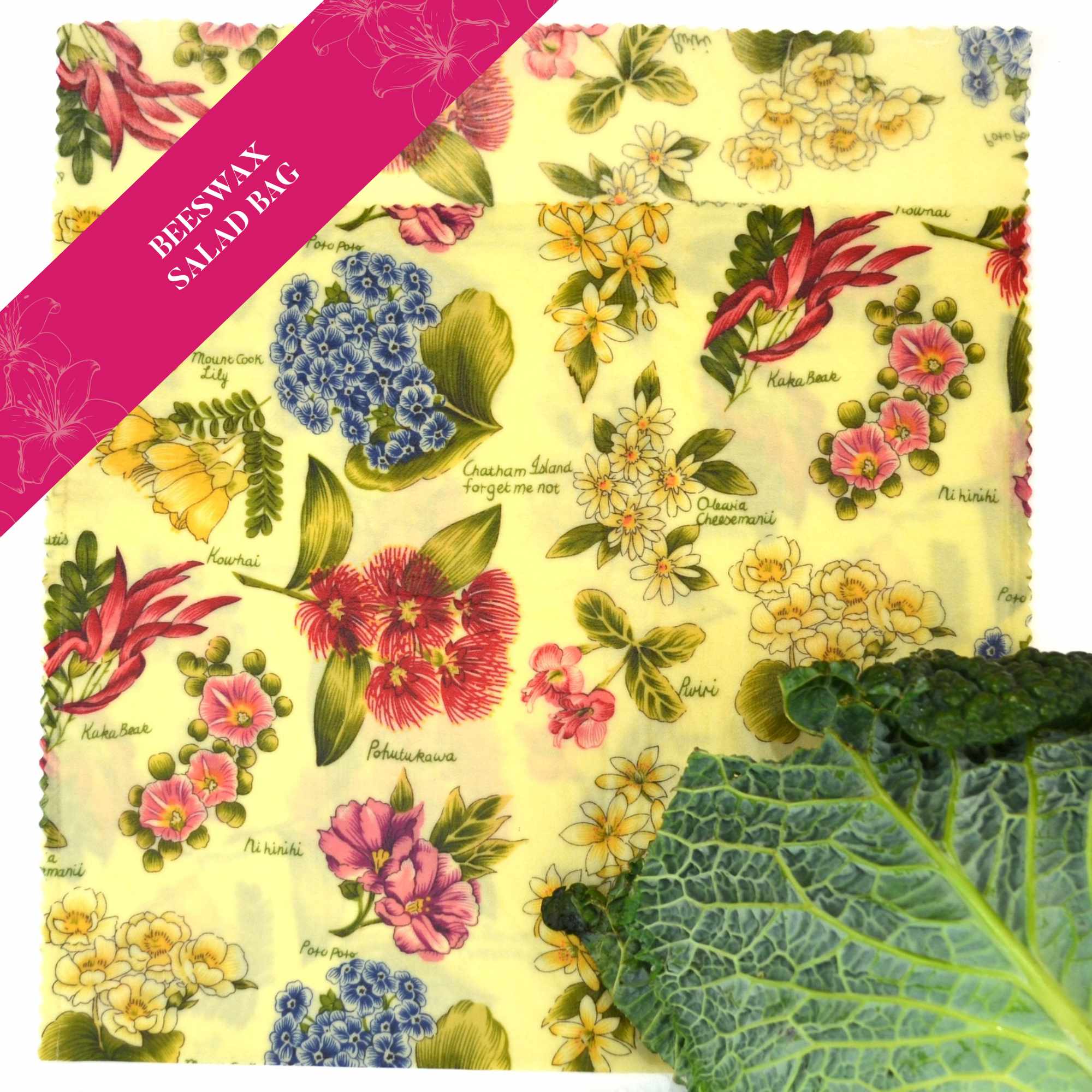Eco-Friendly Beeswax Wraps - Flowers of Aotearoa Core Collection | Sustainable Food Storage for Lunch, Snacks & Leftovers | Reusable Alternative to Plastic Wrap