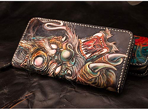 Handcrafted 3D Genuine Leather Men's Wallet - Black Dragon Engraved Biker Wallet with Custom Personalization | Perfect for Motorcycle Riders, Gift Giving & Everyday Carry (EDC)
