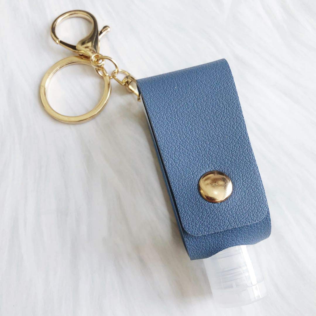 2-Pack 30ML Refillable Travel Bottles Keychain Holder - Portable Hand Sanitizer Container with Leather Carrier (Red & Blue) | Perfect for Travel, Gym, Office & Daily Essentials