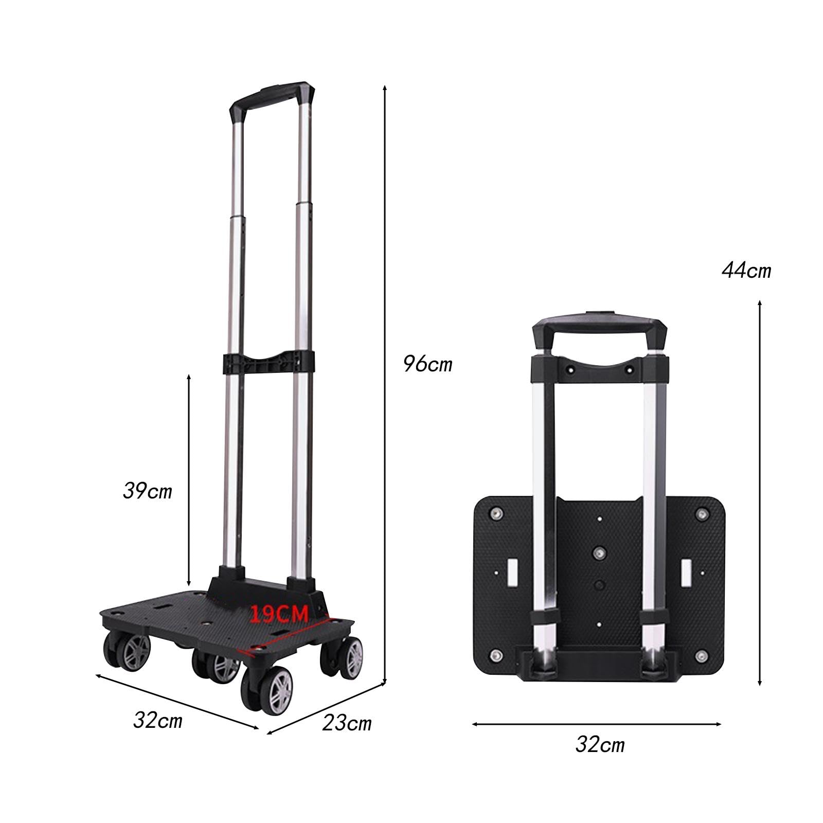 Portable Luggage Hand Cart with Backpack - 5-Wheel Foldable Trolley for Shopping, Travel, Office & School (32x23x96cm) - Perfect for Teens, Kids & Adults on the Go