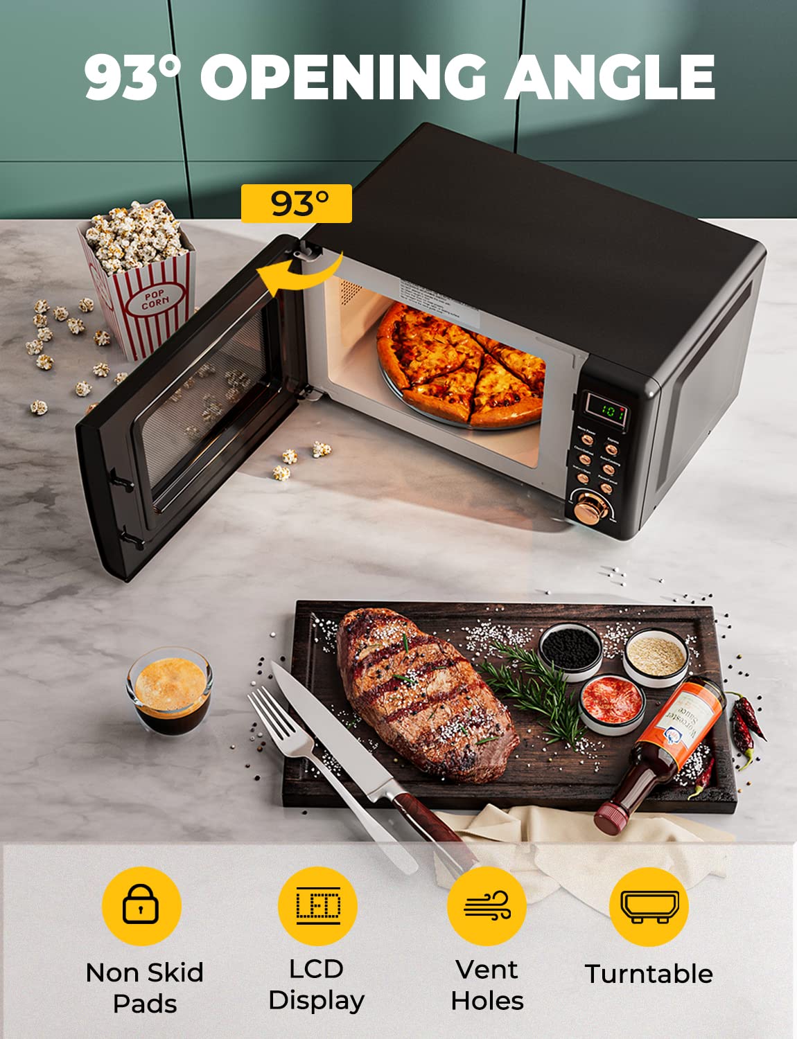 SIMOE Retro Compact Microwave Oven - 0.7 cu ft Small Countertop Microwave with 8 Auto-Cooking Presets, 700W Power (Black) | Perfect for Dorms, Apartments & Small Kitchens