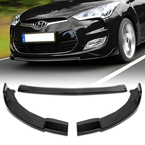 3PCS Front Bumper Lip Kit for 2012-2017 Hyundai Veloster Base | STP-Style Splitter Trim Protection Spoiler | Black Air Dam Chin Diffuser | Enhances Aerodynamics & Sporty Look for Street Racing & Car Shows