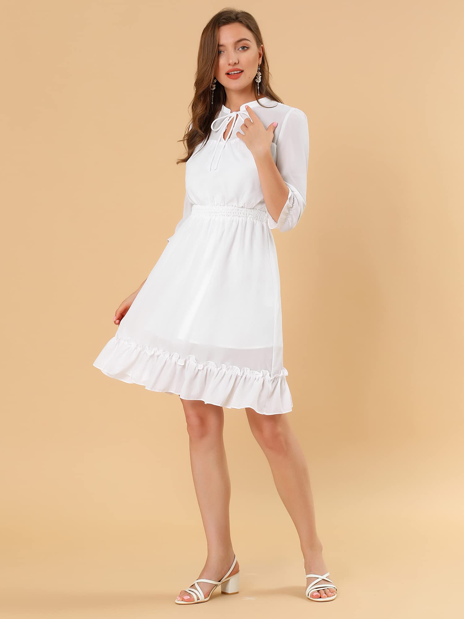 Allegra K Women's Casual 3/4 Sleeve Boho Chiffon Dress for Wedding Guest, Summer Beach Party & Outdoor Events
