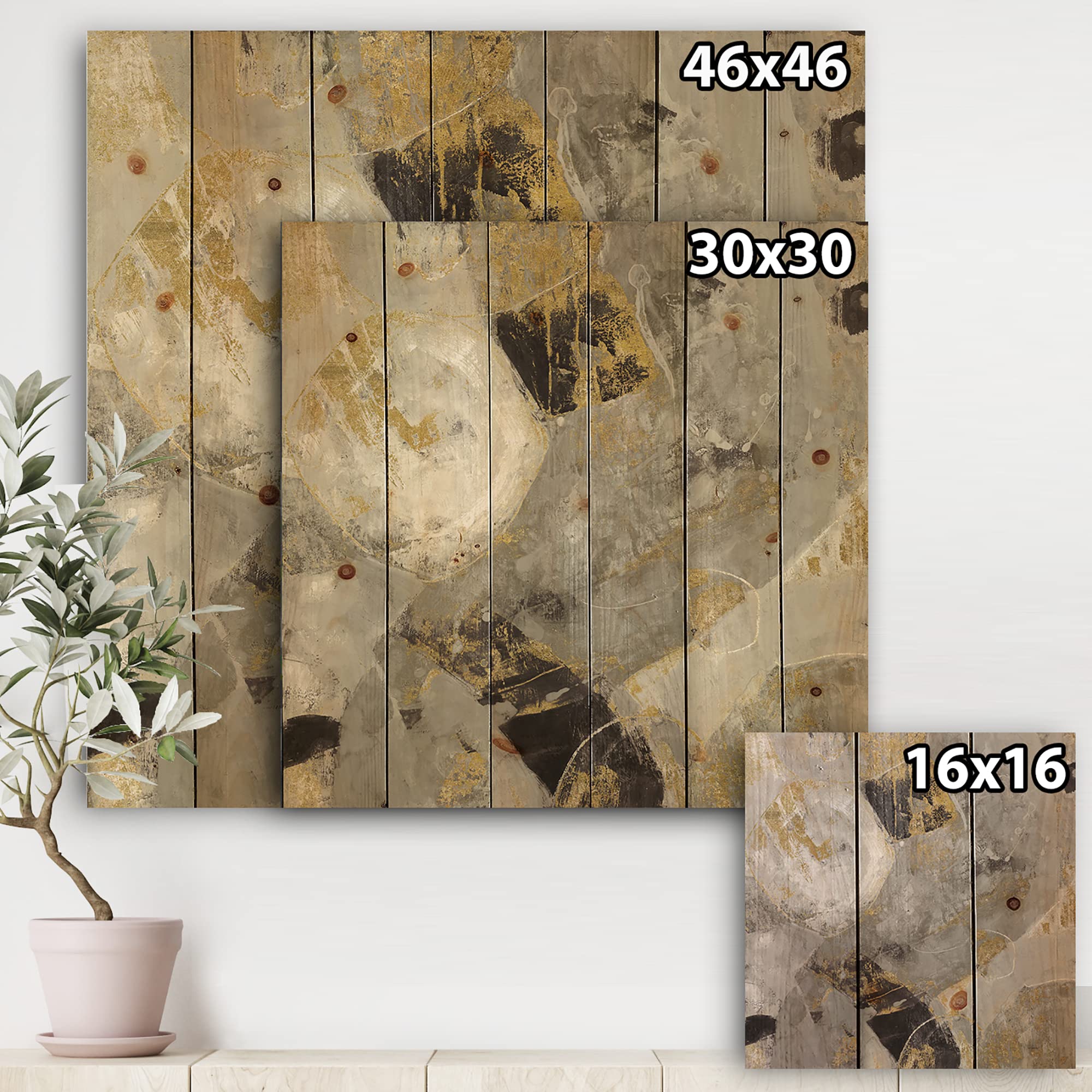 Modern Gold Wood Wall Art - Large Abstract Desert Neutral Wall Decor Printed on Natural Pine Wood - Perfect for Living Room, Bedroom & Office Decor
