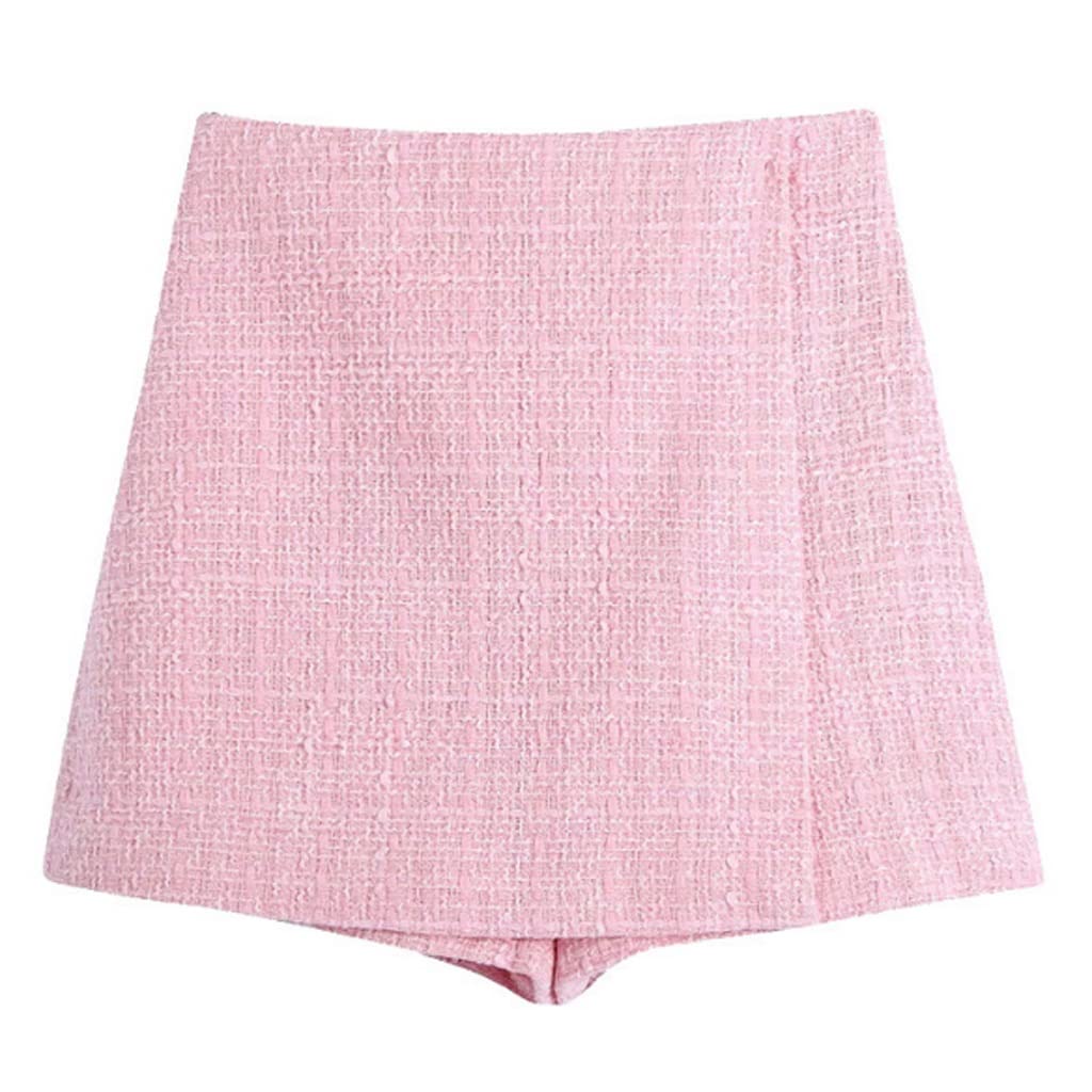 Stylish Women's Tweed Short Skirt - Vintage High Waist Skort with Back Zipper | Pink Color | Size Small | Perfect for Casual Outings, Summer Fashion & Retro Style