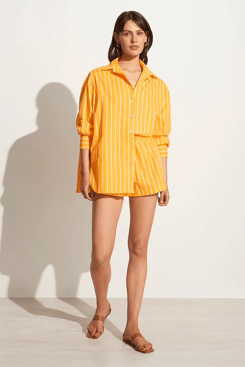 Elva Women's Shorts - Adia Stripe Print Citrus Floral Summer Casual Shorts for Beach, Vacation and Everyday Wear