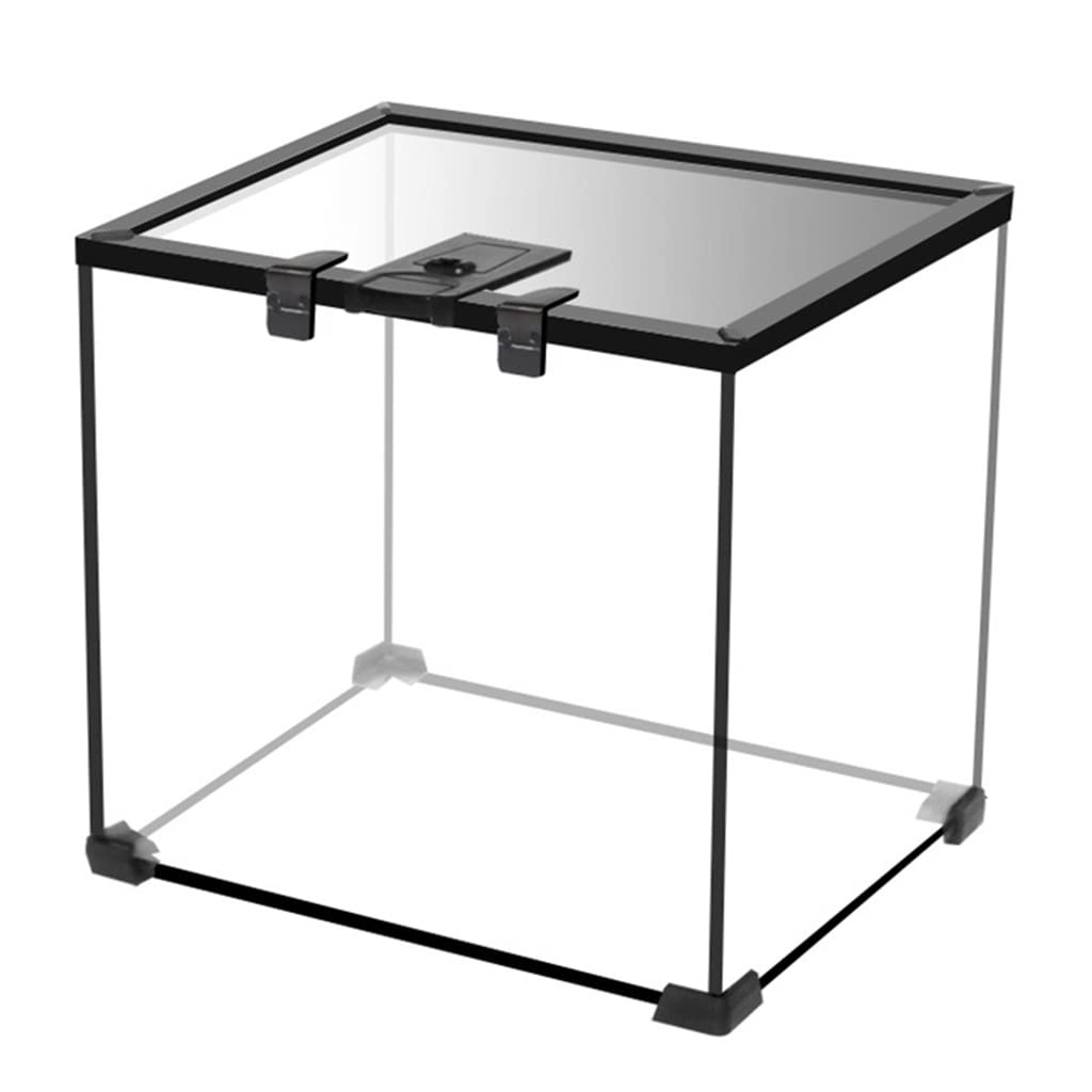 Premium Small Glass Reptile Terrarium - 30x20x30cm Mini Habitat for Lizards, Frogs, Snakes & Spiders with Top Screen Ventilation, Feeding Door & Secure Anti-Escape Lock (Black) - Perfect for Home, Office or Classroom Reptile Enclosures