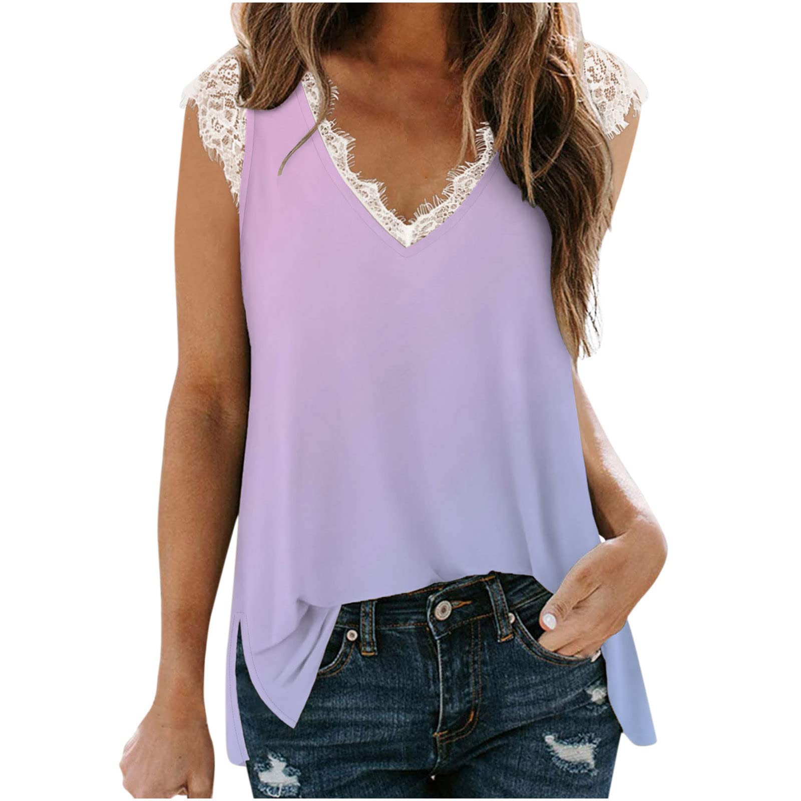 Women's Slim Sleeveless Lace Tank Top - Casual Printed Blouse for Summer | Perfect for Beach Outfits, Yoga Wear & Everyday Fashion