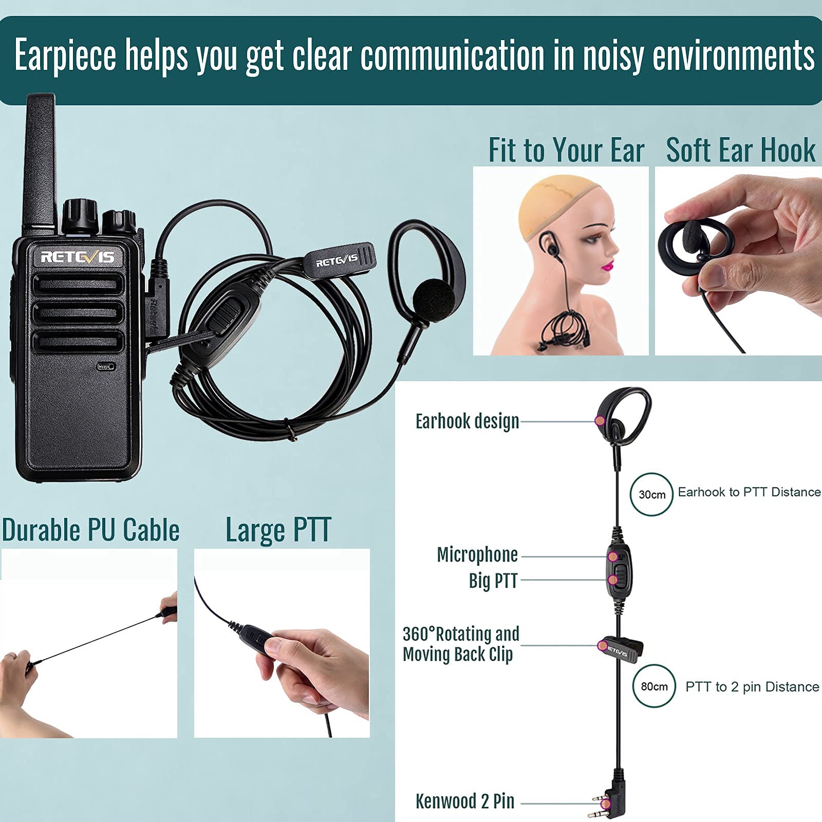 Retevis RT68 Rechargeable Walkie Talkies 6 Pack with Earpiece - Long Range FRS Two-Way Radios, Hands Free Communication, 6-Way Multi Unit Charger - Durable Portable Radios for Adults, School, Church, Camping, Hiking & Outdoor Activities