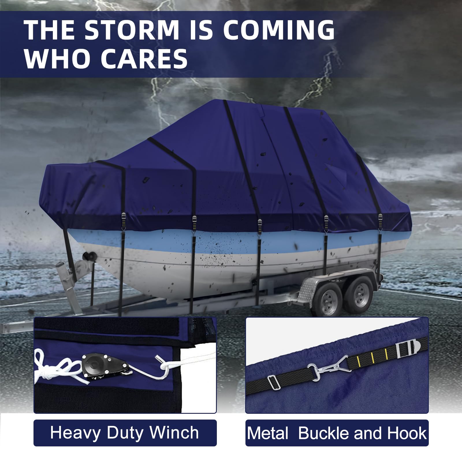 **900D Heavy Duty Waterproof T-Top Boat Cover - Fits Beam Width Up to 116