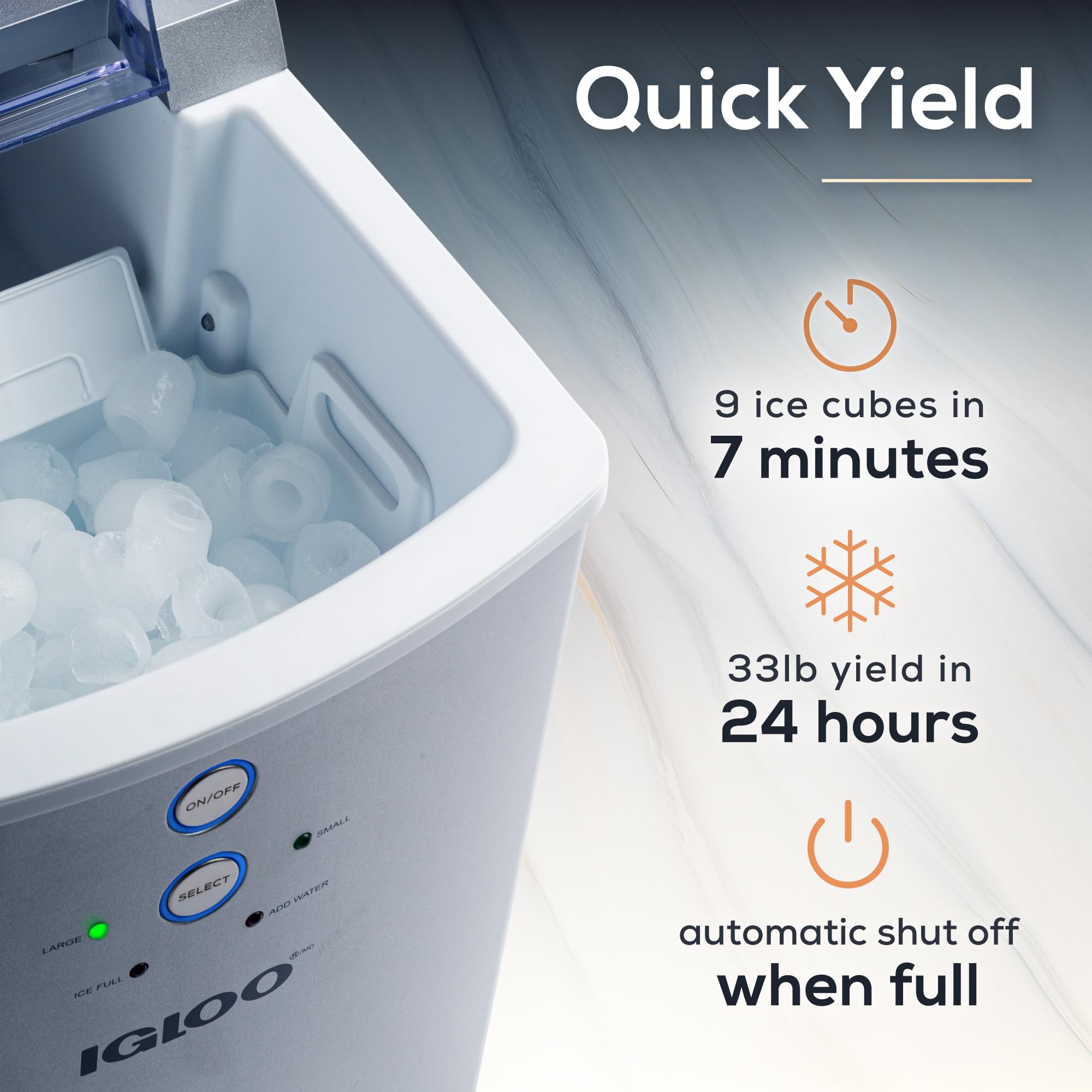 Igloo Electric Countertop Ice Maker Machine - Automatic Portable Ice Cube Maker Produces 33 lbs in 24 Hours - Includes Ice Scoop & Basket - Perfect for Home, Office, Parties, Iced Coffee & Cocktails - Silver