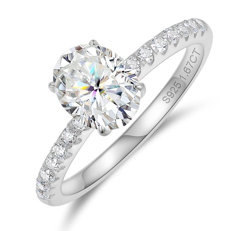1.5-2 Carat Oval Moissanite Engagement Ring for Women - 18K Gold Plated Halo Ring, S925 Sterling Silver, VVS1 D Color Wedding Band - Perfect Valentine's Day Gift for Her, Anniversary Present & Bridal Jewelry